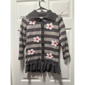 Hanna Andersson Long Striped Flower Knitted Cardigan Girls 130 (8)